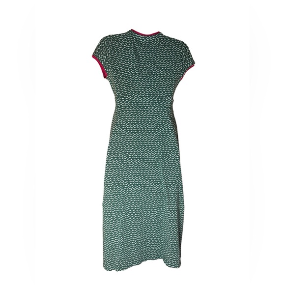 Boden Green Pink Wavy Striped Faux Wrap Stretch Midi Dress Size 4L - Picture 3 of 6